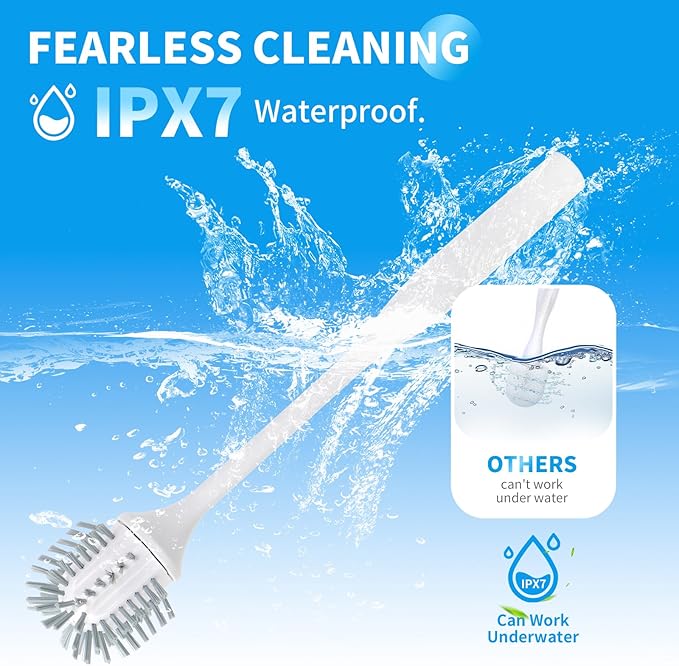 Aloevia Electric Toilet Brush with Holder, Ultra Quiet & Powerful Scrubbing, IPX7 Waterproof Self-Cleaning Brush for Toilet/Bathtub/Grout, Cordless Spin Scrubber with 320RPM Turbo Power - White