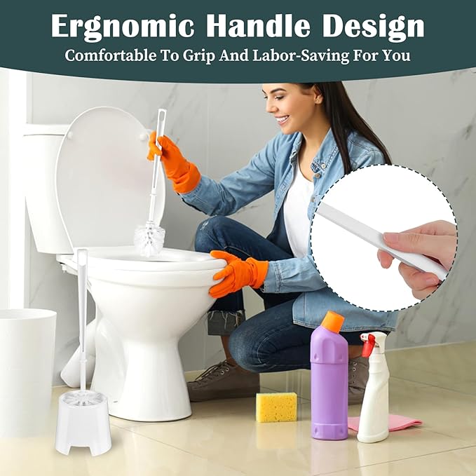 Afcabakila 12sets toilet brush and holder set white disposable Toilet Bowl Brush and Plastic Holder Bathroom Deep Cleaning Combo with Caddy Stand Professional Janitorial Scrub Brushs Cleaning Accessor