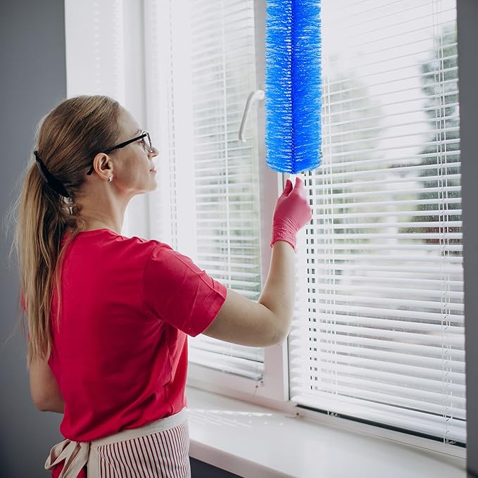 Sliner 2 Pcs Cobweb Duster Bendable Fan Duster Plastic Dust Cleaner Microfiber Head Ceiling Brush Reusable Dirt Remover for Fan Air Conditioning Home Vents Shutters (Blue)