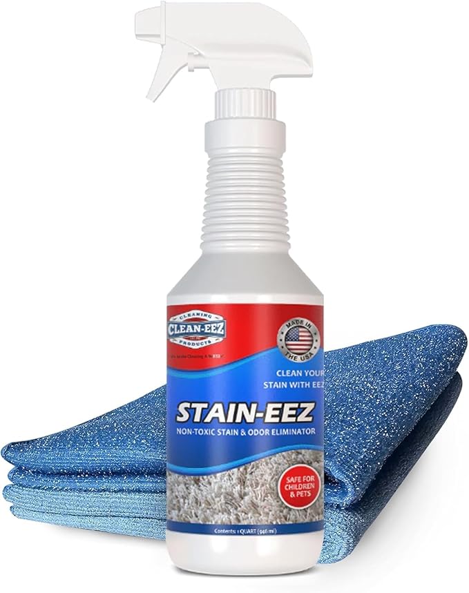 Clean-eez Stain-eez Carpet Cleaner Spray - Probiotic & Enzyme Power for Stain & Odor Elimination (Stain-Eez With 2 Microfiber Cloths)