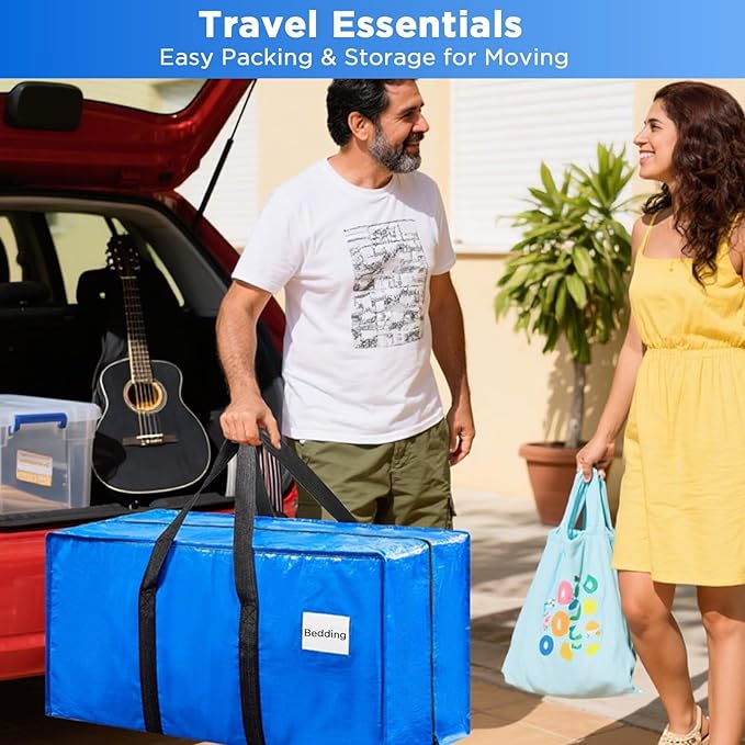 BETU Extra Large Moving Bags Heavy Duty Storage Bags with Zipper Handles, 10 Pack Clothes Storage Totes Bins Packing Moving Boxes, Moving Supplies for College Dorm Essentials, Space Saving, Blue