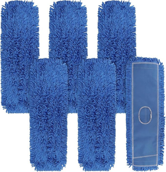 Commercial 24 Inch Dust Mop Head: Replacement Sweeper and Janitorial Industrial Dust Mop Head for Floor Cleaning, Office, School, Restaurant, Hospital (Blue - 6 Pack)