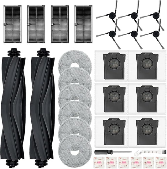 32 Count Replacement Parts for Dreame X40 Ultra/X40 Master/L10s Ultra Gen 3/L40 Ultra & Mova P50 Pro,2 Main Brushes,4 Filters,6 Mop Pads & Dust Bags & Scented Tablets & Side Brushes,1 Cleaning Brush