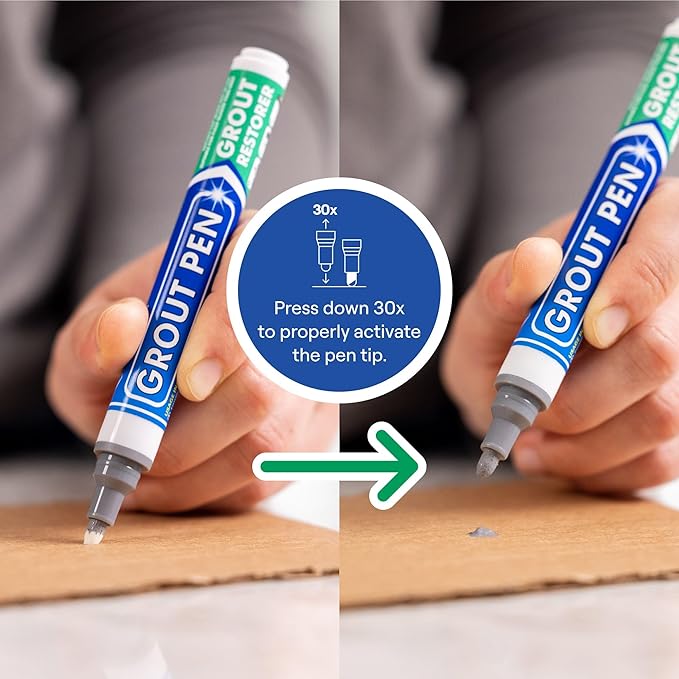 Grout Pen Grey Tile Paint Marker: Waterproof Grout Paint, Tile Grout Colorant and Sealer Pen - Grey, Narrow 5mm Tip (7mL)