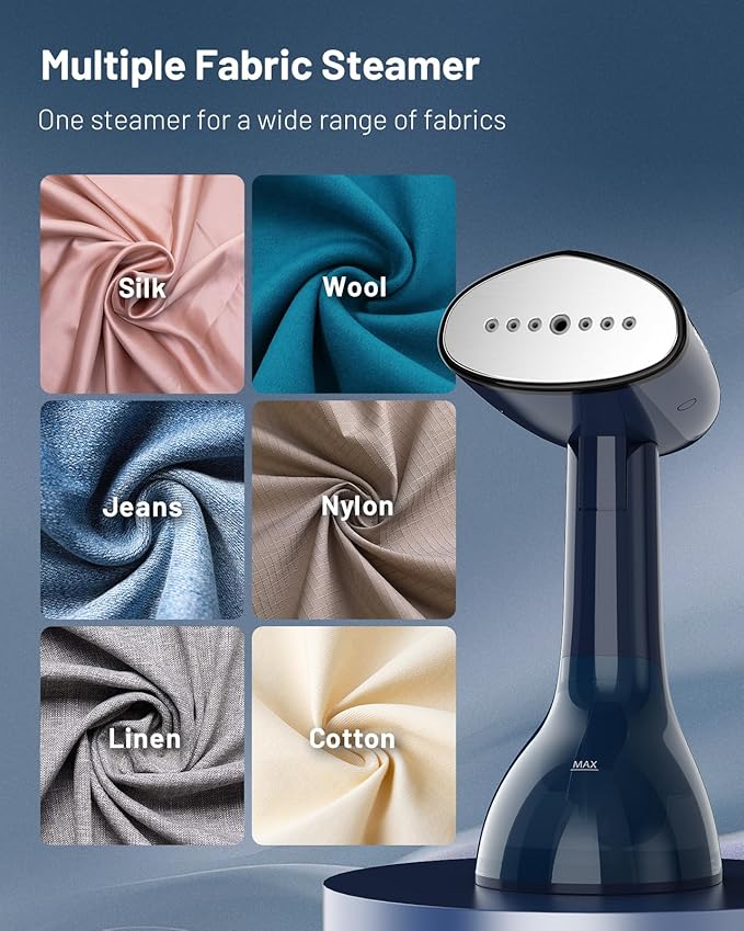 BEAUTURAL Steamer for Clothes, Portable Handheld Garment Fabric Wrinkles Remover, Aluminun Heating Plate, 35-Second Fast Heat-up, Large Detachable Water Tank (Only for 120V)