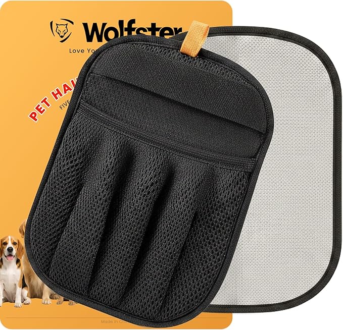 Wolfster Pet Hair Removal Glove | for Couch, Carpets & Car Seats Cleaner | Upgraded Five-Finger Reusable Glove | Electrostatic Pet hHair Remover | Dog & Cat Hair Removal Tool