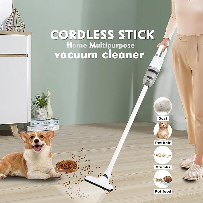 SIPPON 6-in-1 Lightweight Stick Vacuum Cleaner with 100W Powerful Motor, Mini Portable Household Handheld Vacuum Cleaner for Domestic Hard Floors, Carpets and Pet Hair (White Cordless with Plug)