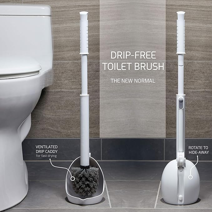 ELYPRO Toilet Brush with Holder – Drip-Free Hygienic Bathroom Scrubber with No-Drip Caddy, Built-in Spout, Fast-Drying Ventilated Design, Compact Toilet Cleaner for RV, Boat, Home – White