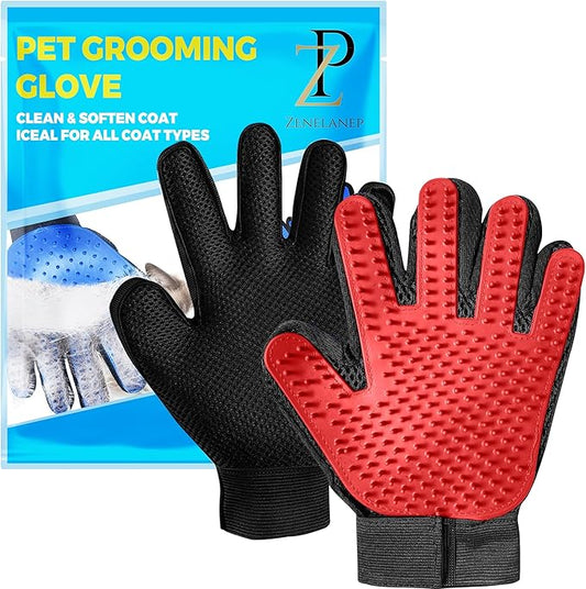ZENELANEP Upgrade Pet Grooming Gloves, Grooming Gloves for Dogs, Cats, Rabbits & Horses with Long and Short Hair, Efficient Pets Hair Remover Mittens - 1 Pair (Red)