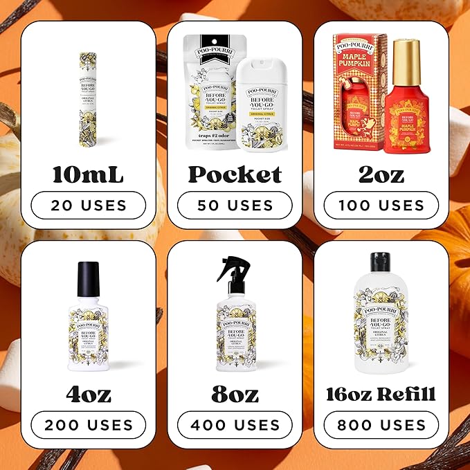 Poo~Pourri Maple Pumpkin 2oz Before-You-Go Toilet Spray - Instantly Trap Bathroom Odor - Plant Based Ingredients & Essential Oils - No synthetic fragrance - Maple, Pumpkin, and Smoked Vanilla Scent