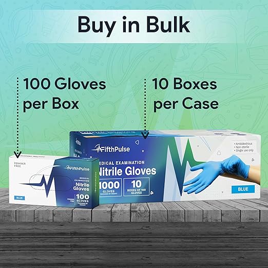 Medical Exam Blue Nitrile Gloves Medium 1000 Count - 3 Mil Powder and Latex Free Disposable Gloves - Case of 10 Boxes of 100