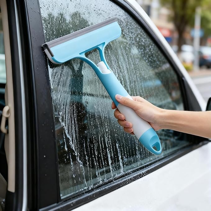 3 in 1 Spray Window Squeegee Cleaner Scraper, Window Squeegee with Spray, Squeegee and Scrubber with Spray for Windows Walls Car Windshields Bathrooms Kitchens All-Purpose Window Cleaner Tool