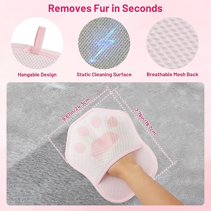 HASSLICKIT Paw-Shaped Pet Hair Removal Glove – Electrostatic Cat & Dog Hair Remover for Furniture, Clothes, Carpet & Car Seats – Cute Reusable Multi-Surface Lint & Fur Removal Tool (Pink)
