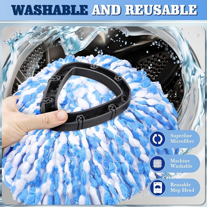 6 Pack Spin Mop Replacements Head Compatible for Oceda RinseClean 2-Tank System,Microfiber Spin Mop Refills Head,2 Mop Scrub Brush + 1 Mop Base + 6 Pack Cleaning Floor Mop Head