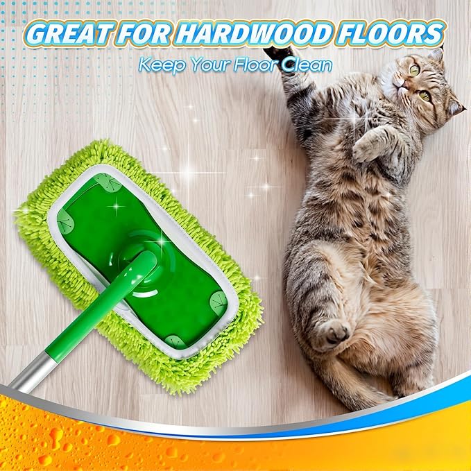 Sakerplus Chenille Mop Refill Pads for Home Use– Replacement Mop Heads for Floor Cleaning,Fits Most Standard Mops, for Hardwood Tile Laminate Floors (Green 6PCS)