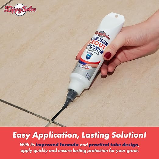 ZippySolve Tile Grout, Repair Kit, Restore & Renew Tile Joints Line, Fast Drying Tile Grout Paint Squeeze Tube for Bathroom Shower Kitchen Floor, Waterproof (8.8 oz, Dark Grey/Anthracite)