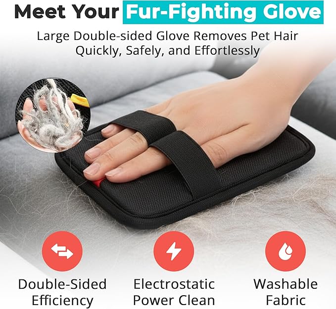 Choodeks electrostatic pet Hair Removal Glove, Reusable The Magic Brush pet Hair Remover, 2-Piece pet Glove Set for Furniture, Clothing, Car Seats, Reusable 2-in-1 Design, 1 Pack
