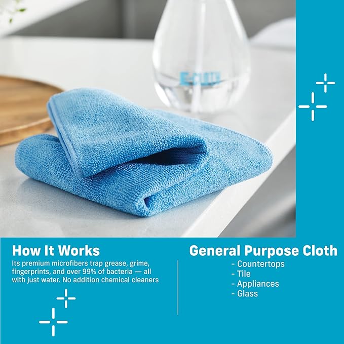 E-Cloth Microfiber Cloth 12-Pack, World's Leading Premium Microfiber Cleaning Cloth, Twice as Durable as Competition, 1 Year Guarantee, Ideal for Kitchen, Countertops, Sinks, and Bathrooms, Assorted