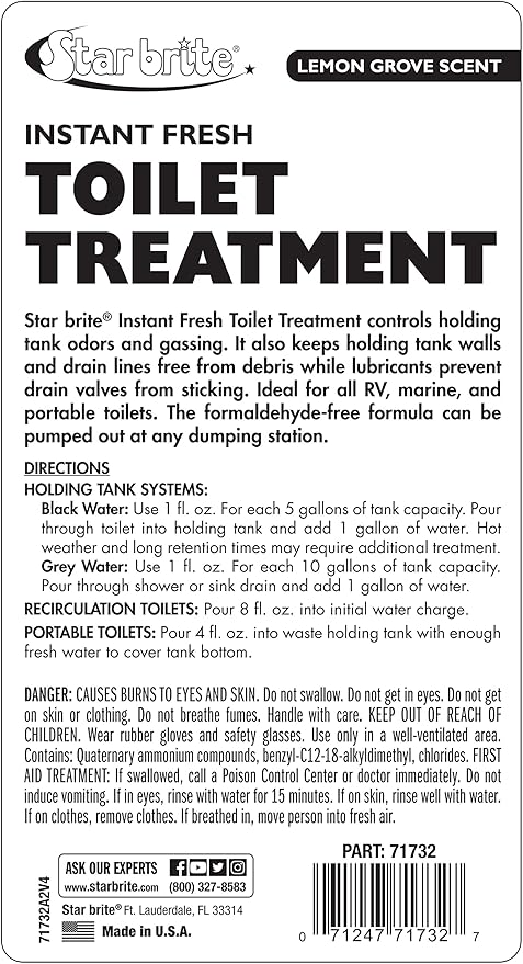 STAR BRITE Instant Fresh Toilet Treatment - Lemon Scent, Odor & Waste Control, 32oz (071732)