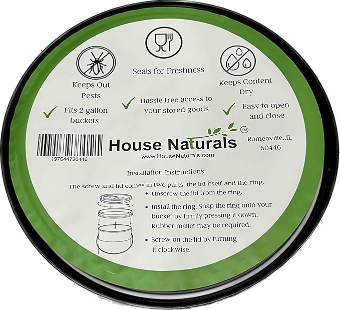 House Naturals 2 Gallon White Bucket with Screw on Lid - Pack of 3 Made in USA contrainers (White Buckets with Black Lids)