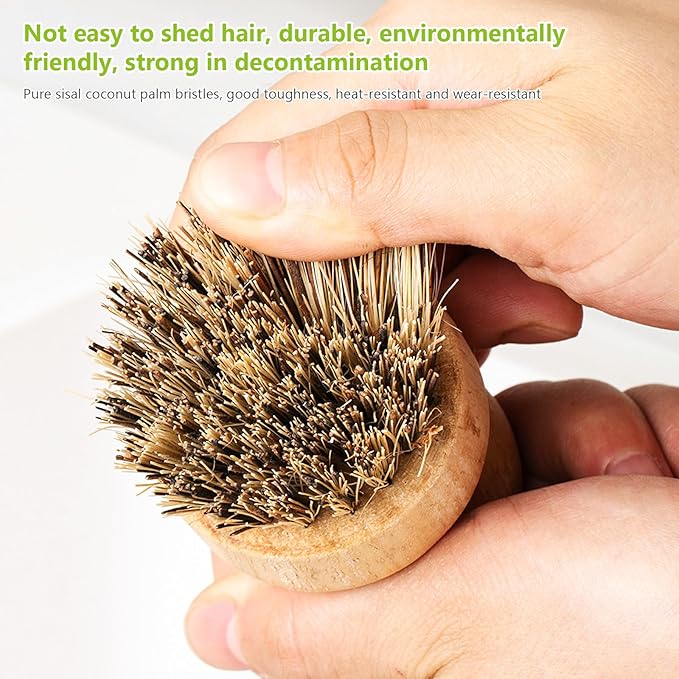 Natural Wooden Dish Brush，Kitchen Bamboo Scrub Brush for Dishes，2 Pack (Style-A, Small)