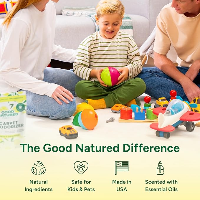 Good Natured Brand | Carpet Deodorizer & Freshener Powder | 47 oz Pet Odor Eliminator for Strong Odor & Pet Urine | Fresh Natural Lemon & Eucalyptus Scent | Safe for Homes with Pets