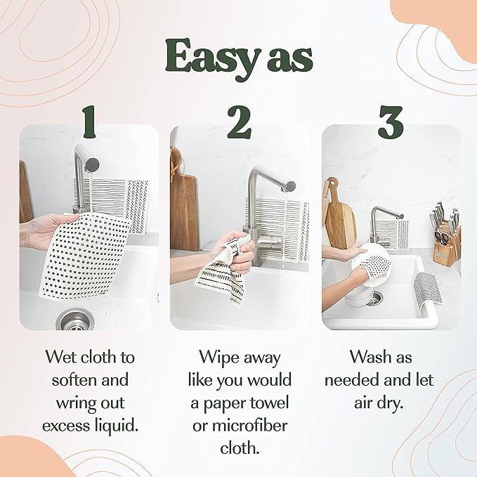 FEBU Swedish Dishcloths for Kitchen | 5 Pack Faded Summer Reusable Paper Towels Washable | Swedish Dish Towels | Non-Scratch Cellulose Sponge Cloths | No Odor, Biodegradable Cleaning Cloths