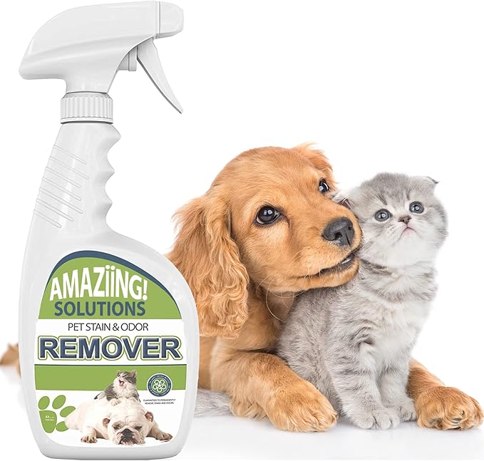 Amaziing Solutions Pet Stain and Odor Remover - Enzyme Cleaner, Pet Urine Odor Eliminator Spray - Floor & Carpet Cleaner Spray, Pet Deodorizers For Home, Fabric Spray W/Fresh, Clean Scent, 32oz Spray