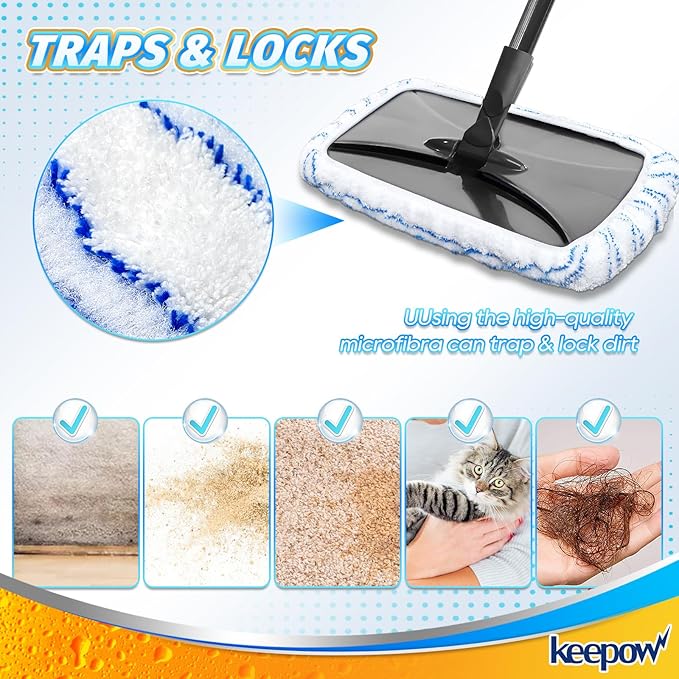 Mop Heads Replacements Compatible with Ocedar Hardwood Floor 'N More Microfiber Mop, Reusable Mop Pads Fit for O Cedar Hardwood Floor 'N More Microfiber Mop, 15 x 8 Flat Dust Mop Heads Pads Refills