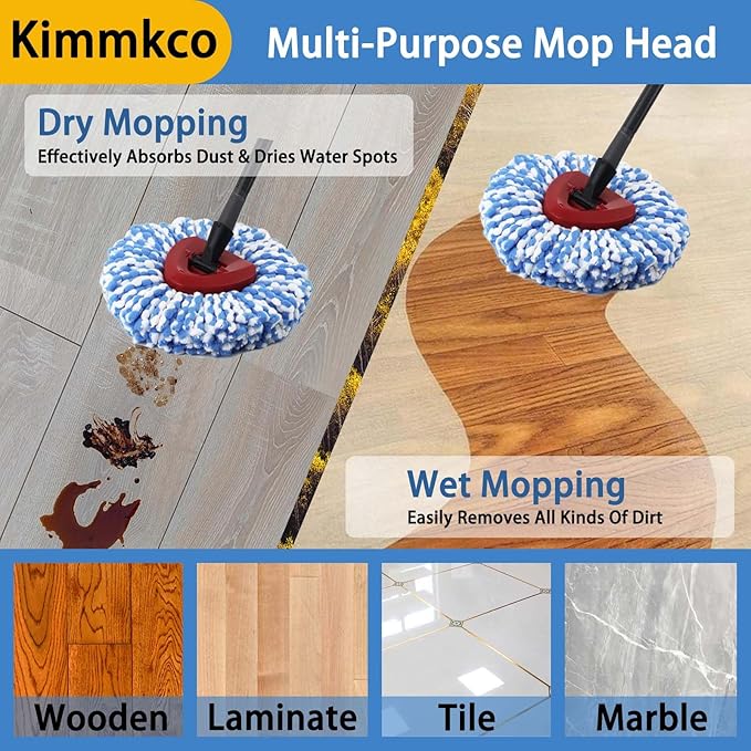 4 Pack Spin Mop Head Replacement for O Cedar RinseClean Spin Mop Refill, Mop Replace Head for Only 2-Tank System, Fluffy Microfiber, Machine Washable