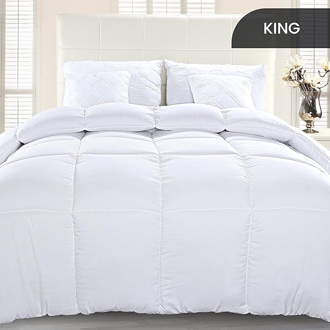 Utopia Bedding Comforter Duvet Insert, Quilted Comforter with Corner Tabs, Box Stitched Down Alternative Comforters King Size (White, Pack of 2)
