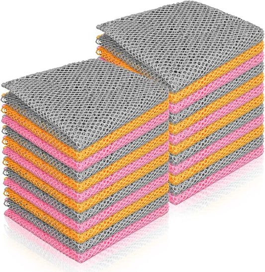 Norme 24 Pcs Dish Washing Net Innovative Mesh Cloth Netted Cloths Sponge for Washing Non Scratch Dish Rags Scourer for Kitchen Fast Drying, 3 Colors