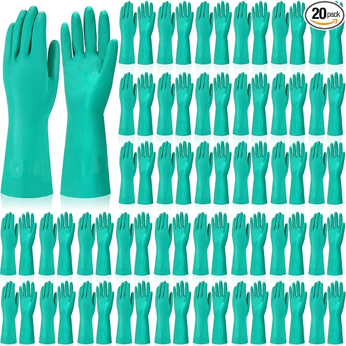 20 Pairs Chemical Resistant Gloves Heavy Duty Thick Nitrile Gloves Bulk for Cleaning, Resist Household Acid, Alkali and Oil (X-Large)