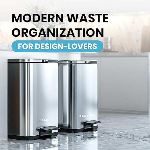 Minimalist Recycle & Trash Stickers - Modern, Discreet Vinyl Labels for Trash Cans & Bins - Elegant Indoor Waste & Recycling Signs for Home, Kitchen & Office | White
