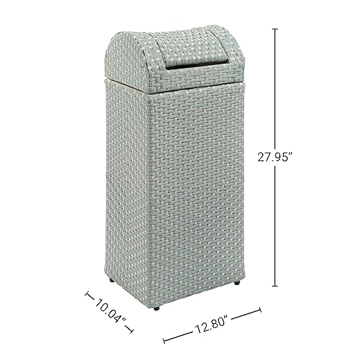 happimess HPM1201C Darla 14.27-Gallon All-Weather Wicker/Metal Swing Top Hideaway Outdoor Trash Can, Mint Blue/White, Classic, Coastal, Casual Wastebin for Backyard, Patio, Porch, Kitchen