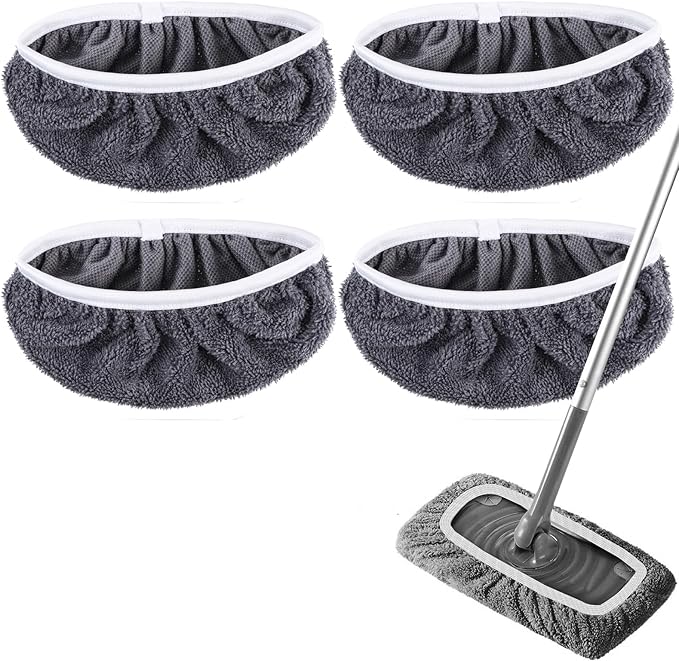 Reusable Microfiber Mop Pads Dry Sweeping Cloths Compatible with Swiffer Sweeper Mop Wet Mopping Cloths Refill for Mopping Floors (4 Pack, Mop is not Included)