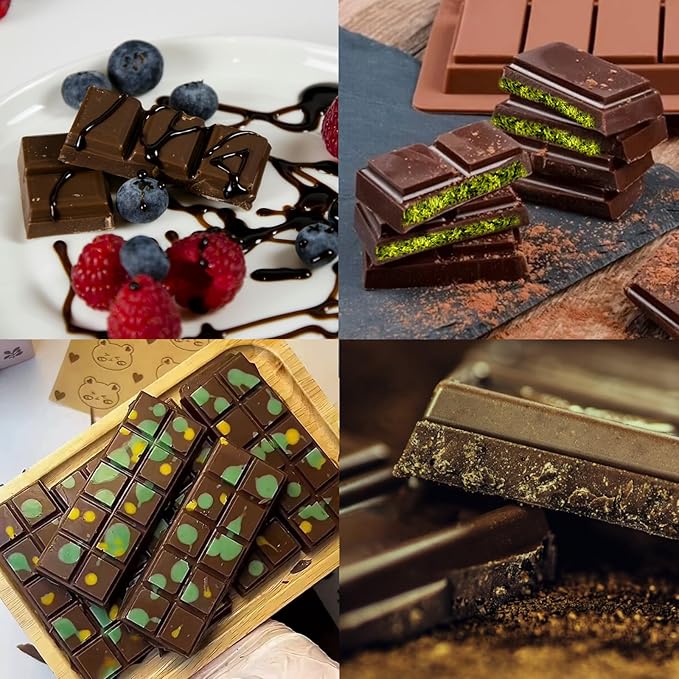 2 Pack Chocolate Bar Mold Deep for Stuffed Bar, Non-Stick Thick Chocolate Molds, Silicone Chocolate Candy Molds for Knafeh Pistachio Chocolate Bar, Candy, DIY Handmade Gifts (2 Pcs Diamond)