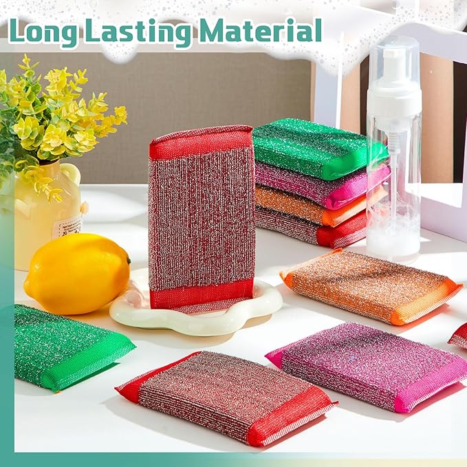 Thyle 24 Pack Steel Scrub Sponges for Dishes Non Scratch Scouring Sponge Multi Use Metal Scrubber Heavy Duty Dish Wash Kitchen Sponge for Pot Dish Washing Hard Surface Cleaning Tools (Vibrant Color)