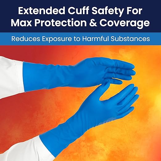 Adenna HER002 Hero 14 mil Powder-Free Latex Gloves, Extended Cuff, Medical Grade, Blue, Small, Box of 50