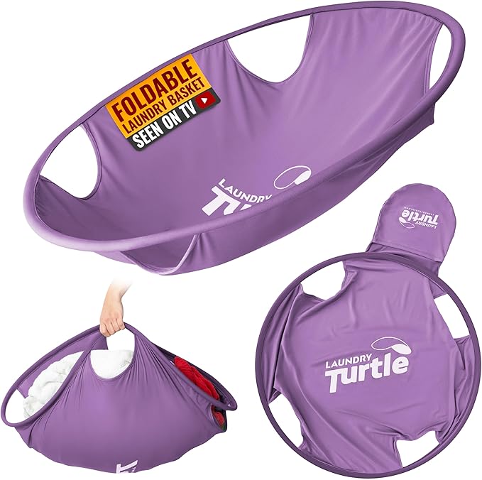 Laundry Turtle Collapsible Laundry Basket | Revolutionary Foldable Laundry Hamper | Innovative Laundry Basket for Dirty Clothes Washing & Dryer Removal Portable Laundry Grabber (Lavender, Small)