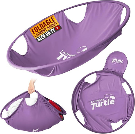 Laundry Turtle Collapsible Laundry Basket | Revolutionary Foldable Laundry Hamper | Innovative Laundry Basket for Dirty Clothes Washing & Dryer Removal Portable Laundry Grabber (Lavender, Small)