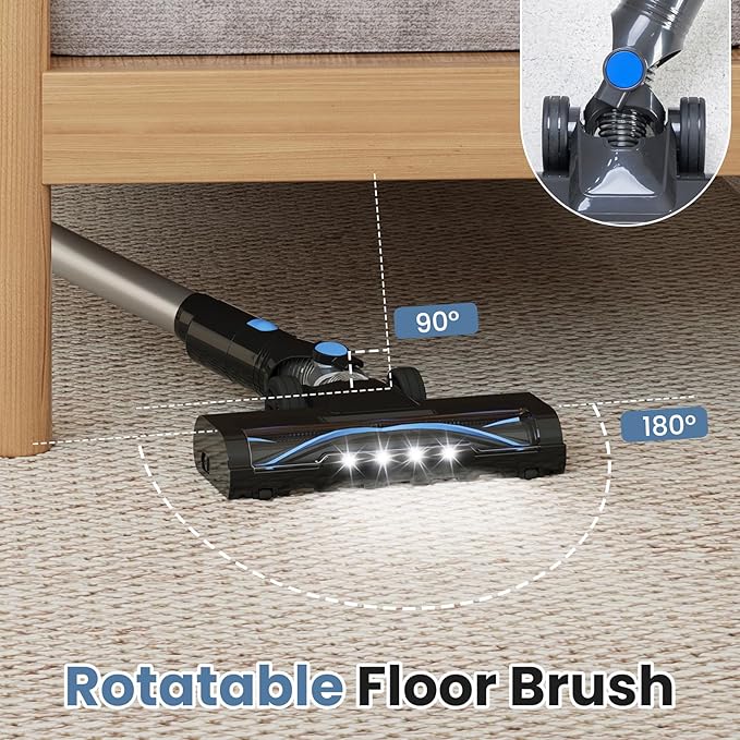 NEWBULIG Cordless Vacuum Cleaner, Lightweight Stick Vacuum for Home with Anti-Tangle and LED Lights, Powerful Rechargeable Wireless Cleaners for Hardwood Floors Carpet Pet Hair