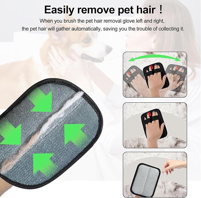 QTOETUII Pet Hair Removal Glove, Magic Brush Pet Hair, Cat Comb, Washable Reusable Dogs Cats Hair Gloves for Furniture, Bed, Sheets, Couch, Clothes, Carpet, Car Seat, Pet Grooming, Curtain (1PCS)