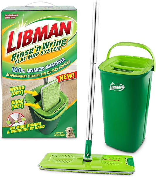 Libman Rinse 'n Wring Mop and Bucket System | Microfiber Floor Mop | Hardwood Floor Cleaner | Wet & Dry Mop | Clean & Dirty Water Chambers | Power Blades | 1 Total Microfiber Pad