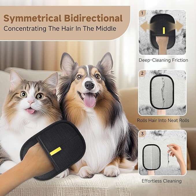 NEBALASTE 2Pcs Pet Hair Remover Gloves Brush for Dogs & Cats,Electrostatic Reusable Pet Hair Remover Tool for Laundry,Clothing,Couch,Carpet,Car Seat,Upgraded Animal Fur Removal Tool