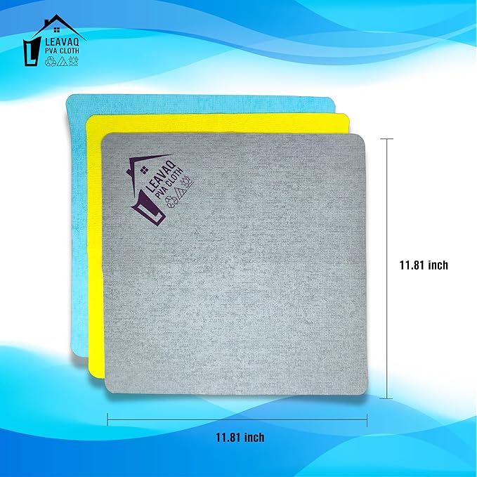 Leavaq 3-Pack PVA Microfiber Cleaning Cloth – 12"x12" Ultra Absorbent, Quick Dry, Streak-Free, Kitchen, Glass, Home & Office