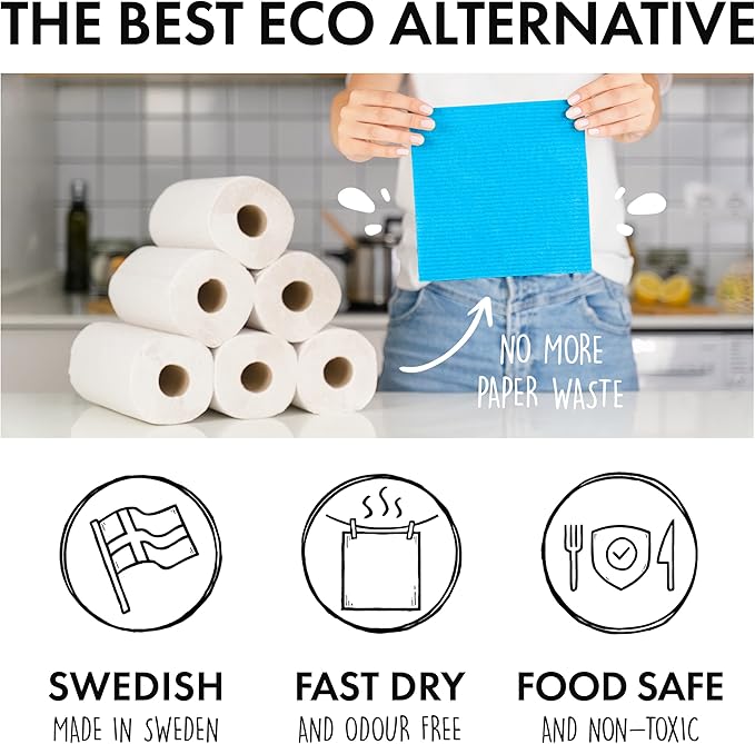 SUPERSCANDI 6 Pack Swedish Dishcloths for Kitchen - 100% Biodegradable & Compostable Reusable Paper Towels Washable, Food-Safe & Without Plastic - Dish Rags Suitable for Any Surface, Yellow