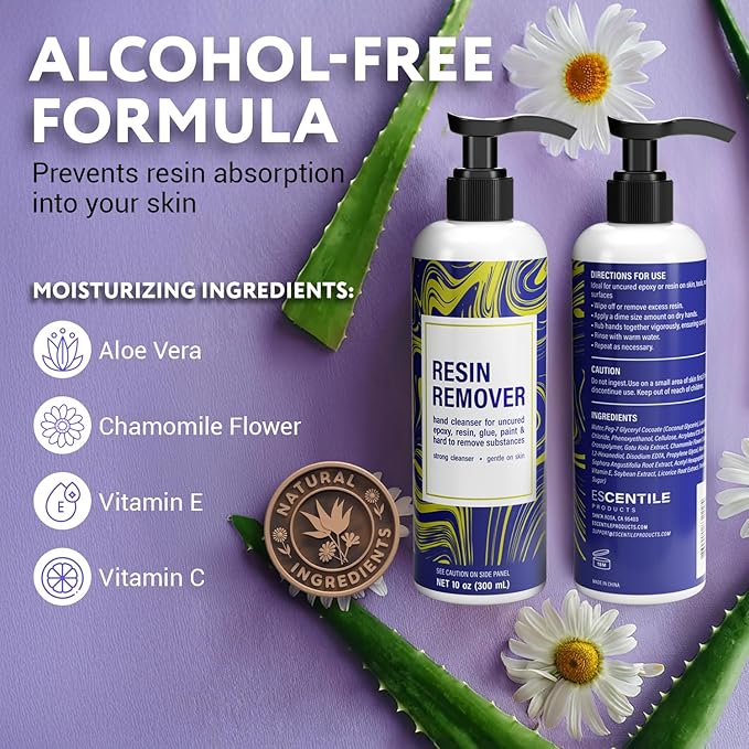 [10oz] Epoxy Resin Cleaner/Remover - Natural Hand Cleaner, Gentle & Moisturizing, For Artists & Resiners, Magically Removes Uncured Resin, Glue, & Paint from Skin, Tools, Molds, Work Surfaces, & More