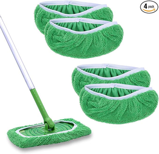 RuannoClean Reusable Mop Pads Compatible with Swiffer Sweeper Mop, Washable Wet Mop Pads Refills, Dry Sweeping Cloths, Microfiber Mops for Floor Cleaning -4 Pack