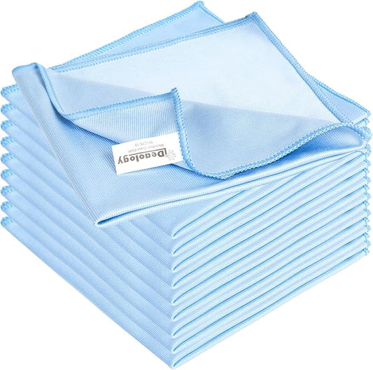 iDeaology 10 Pack XL Streak Free Premium Microfiber Glass Cleaning Cloth, 16 Inch X 16 Inch, Lint Free Quickly Clean TV, Monitor, Window, Glasses, Windshields, Mirrors, Car Windows, Stainless Steel,